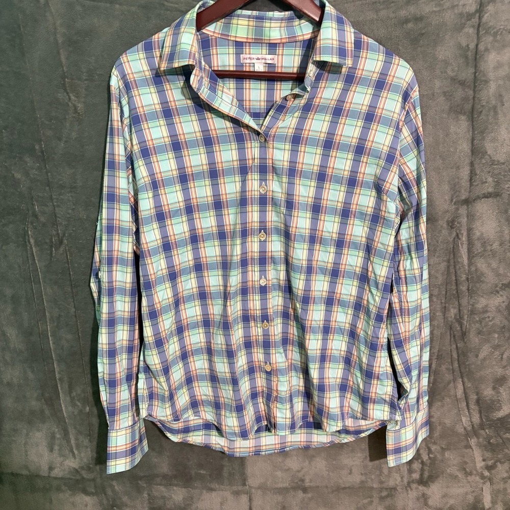 Peter Millar Shirt Womens Large Long Sleeve button Down Blue